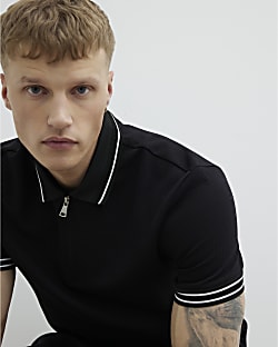 Black Slim Fit Quilted Tipped Polo Shirt