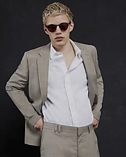 Beige Skinny Fit Suit Jacket