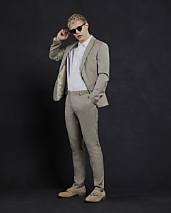 Beige Skinny Fit Suit Trousers