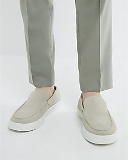 Stone Suede Wedge Cupsole Loafers