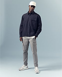 Grey Skinny Fit Cargo Trousers