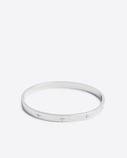 Steel Metal Rhodium Circle Bangle