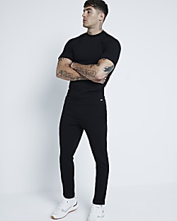 Black Pique Skinny Fit Joggers River Island