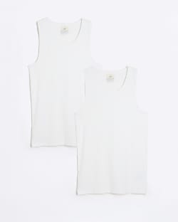 White Muscle Fit Ribbed Vest 2 Pack
