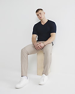 Beige Textured Smart Joggers
