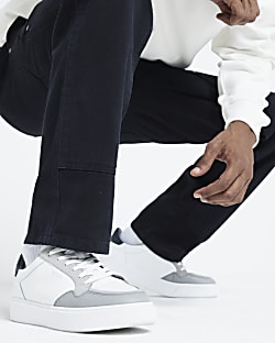 White Premium leather lace up trainers