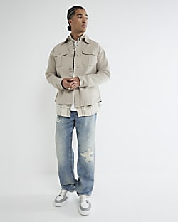 Stone  Pleated Pocket Overshirt