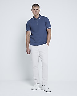 Blue Slim Fit Quilted Polo Shirt