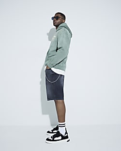 Black Relaxed Fit Washed Denim Shorts