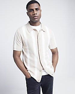Beige Regular Fit Boucle Stripe Shirt