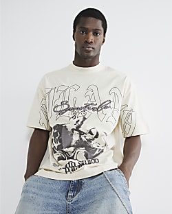 Beige Oversized Short Sleeve Gothic T-Shirt