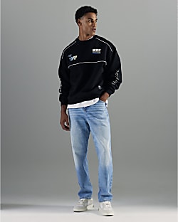 Blue Denim Straight Leg Jeans