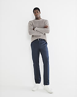 Navy Slim Fit Belted Chino Trousers