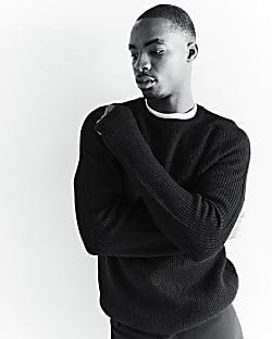 Black slim fit crew neck jumper