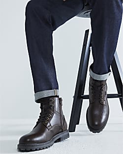 Mens brown boots river island clearance