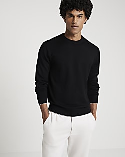 Black slim fit crew neck jumper River Island