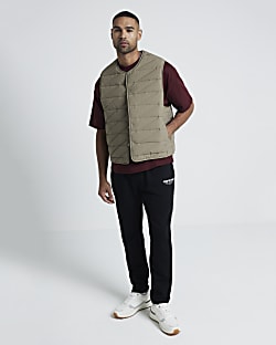 Beige regular fit quilted gilet
