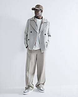 Beige Regular Fit Wool Blend Peacoat