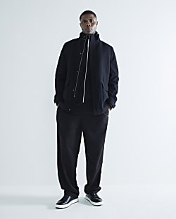 Black Wool Blend Funnel Neck Coat