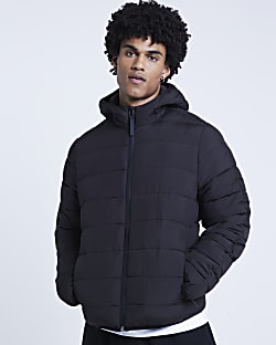 Black Hooded Padded Jacket River Island