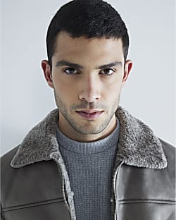Grey shearling jacket River Island