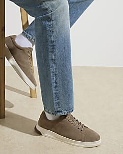 Navy suede trainers River Island