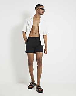 Black regular fit seersucker swim shorts