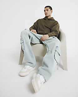 Khaki Oversized Washed Hoodie