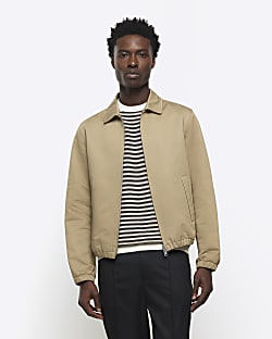 Beige regular fit smart Harrington jacket