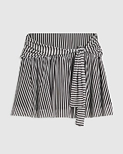 Girls Black Stripe Tie Pleated Mini Skirt