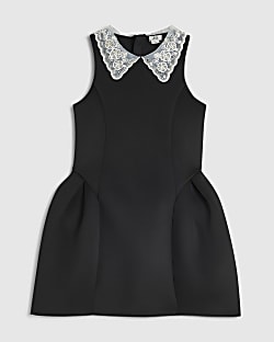 Girls Black Premium Embellished Collar Dress