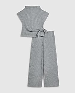 Girls Grey Twist Top and Wide Leg Set