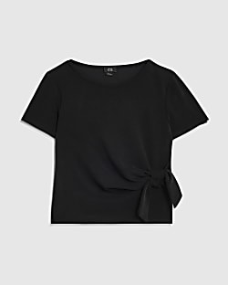 Girls Black Soft Touch Tie Side Top