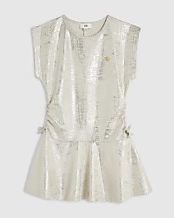 Girls Gold Ruched Side Dress