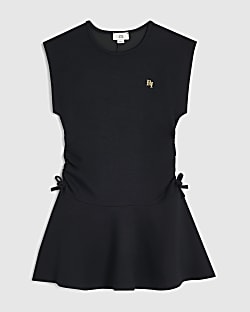 Girls Black Ruched Side Dress