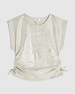 Girls Gold Foil Ruched Side Top 