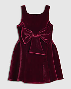 Mini Girls Red Velvet Bow Skater Dress