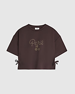 Girls Brown Paris Cherry Bow T-Shirt