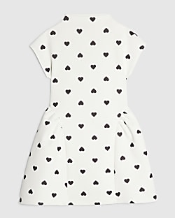 Girls White Premium Heart Dot Prom Dress