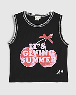 Girls Black Giving Summer Stitch Tank Top