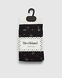 Girls Black Glitter Bow Pack Of 2 Tights