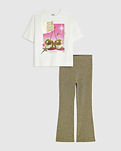 Girls White Gold Disco Cherry T-Shirt Set