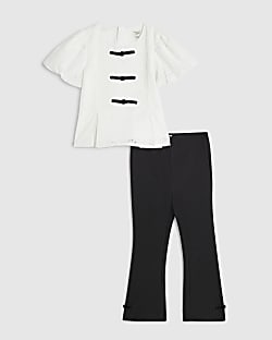 Mini Girls White Lace Top Ponte Leggings Set