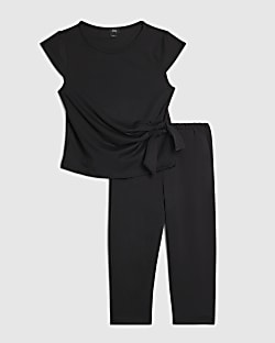 Girls Black Tie Side Capri Top Set