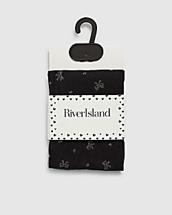 Mini Girls Black Silver Glitter Bow Tights
