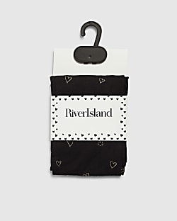 Girls Black Gold Glitter Heart Tights