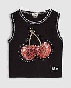 Girls Black Cherry Whipstitch Tank Top