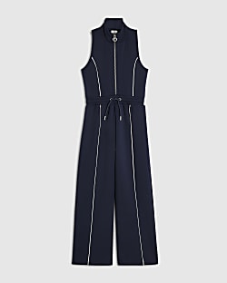 Girls Navy Premium Funnel Neck Jumpsuit
