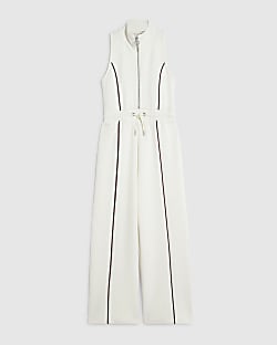 Girls Cream Premium Funnel Neck Jumpsuit