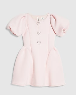 Girls Pink Premium Heart Puff Sleeve Dress